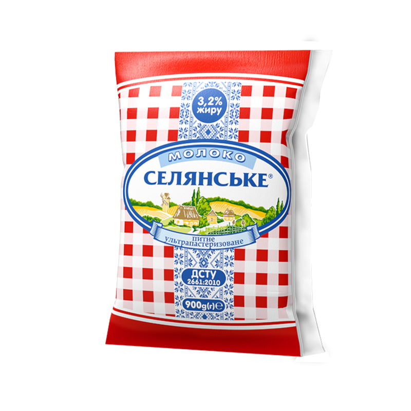 Молоко коров'яче СЕЛЯНСЬКЕ, ультрапастеризоване, 3,2%, 900г